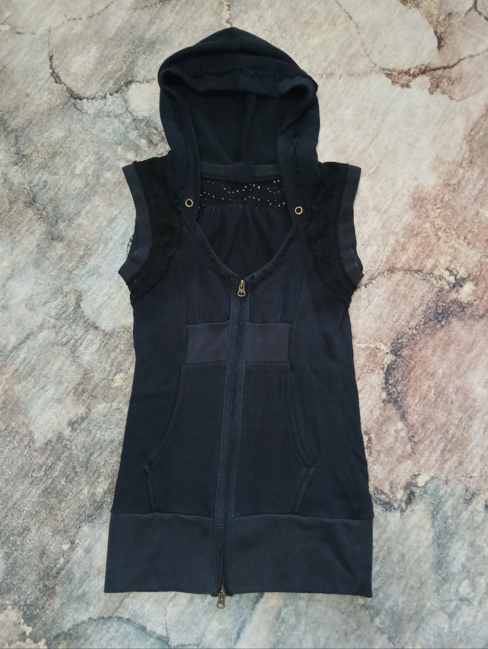 Free People Black Hooded Sweatshirt Vest